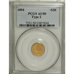 1854 G$1 Type Two AU50 PCGS