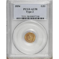 1854 G$1 Type Two AU58 PCGS