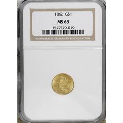 1862 G$1 MS63 NGC