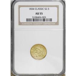 1834 $2 1/2 Classic AU55 NGC