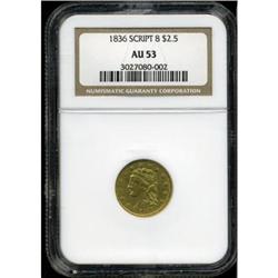 1836 $2 1/2 Script 8 AU53 NGC