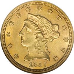 1857-S $2 1/2 AU58 NGC