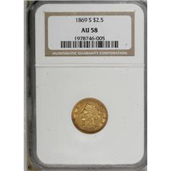 1869-S $2 1/2 AU58 NGC