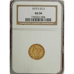 1873-S $2 1/2 AU50 NGC