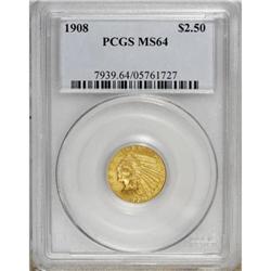 1908 $2 1/2 MS64 PCGS