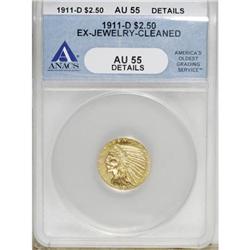 1911-D $2 1/2 AU55 Details ANACS