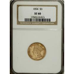 1854 $3 XF40 NGC