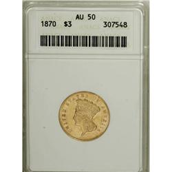 1870 $3 AU50 ANACS