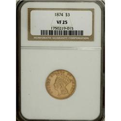 1874 $3 VF25 NGC