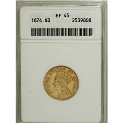 1874 $3 XF45 ANACS