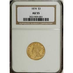1874 $3 AU55 NGC