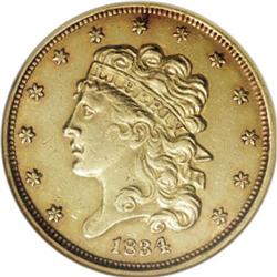 1834 $5 Plain 4 AU58 NGC