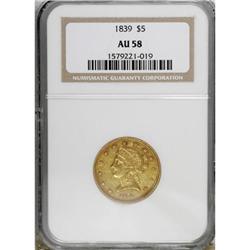 1839 $5 AU58 NGC