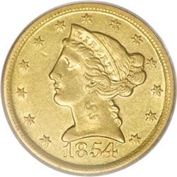 1854-D $5 Large D AU55 PCGS