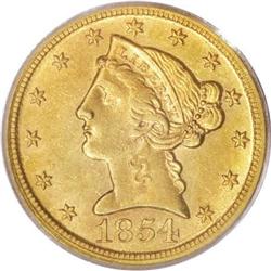 1854-D $5 Large D MS61 PCGS