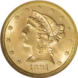 1881 $5 MS66 NGC