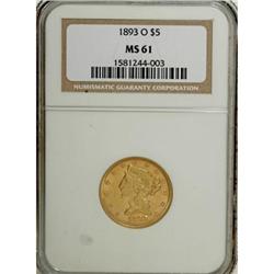 1893-O $5 MS61 NGC