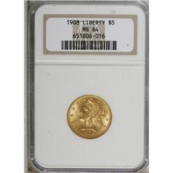 1908 $5 MS64 NGC
