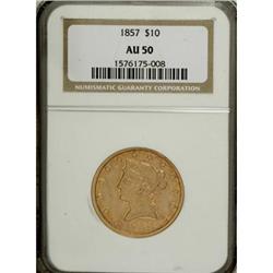1857 $10 AU50 NGC