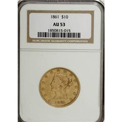 1861 $10 AU53 NGC