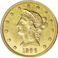 1866 $10 XF45 PCGS