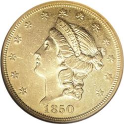1850 $20 AU55 NGC
