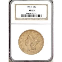 1852 $20 AU55 NGC