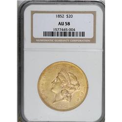 1852 $20 AU58 NGC