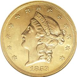 1853 $20 AU55 Details ANACS