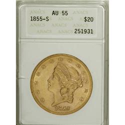 1855-S $20 AU55 ANACS