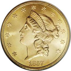 1857-S $20 Bold S MS65 PCGS