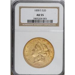 1858-S $20 AU55 NGC