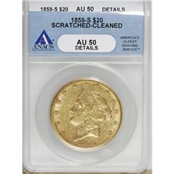 1859-S $20 AU50 Details ANACS
