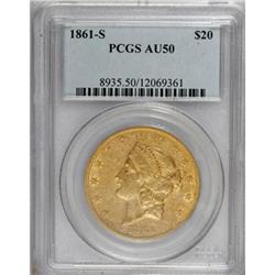 1861-S $20 AU50 PCGS