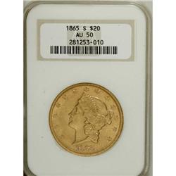 1865-S $20 AU50 NGC