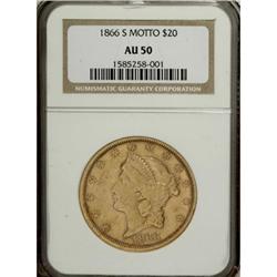 1866-S $20 Motto AU50 NGC