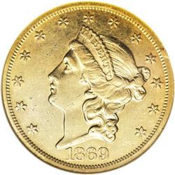 1869 $20 AU55 NGC