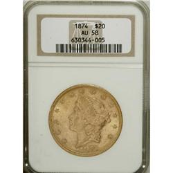 1874 $20 AU58 NGC