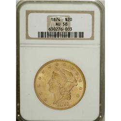 1874 $20 AU58 NGC