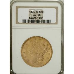 1874-S $20 AU58 NGC