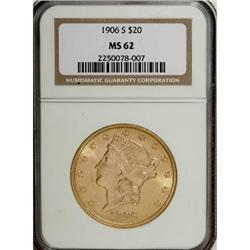 1906-S $20 MS62 NGC