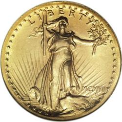 1907 $20 High Relief, Wire Rim MS63 NGC