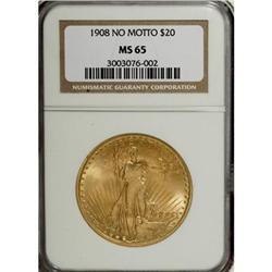 1908 $20 No Motto MS65 NGC