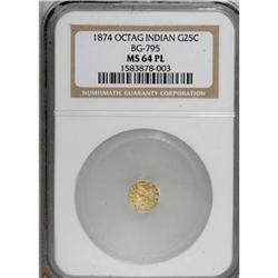 1874 25C BG-795 MS64 Prooflike NGC