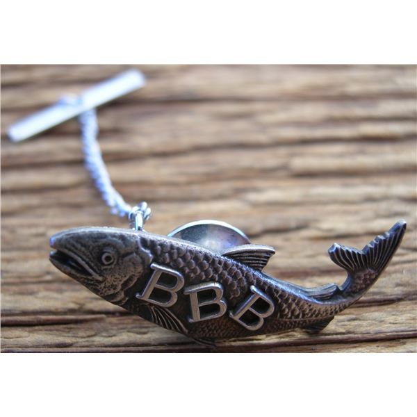 #18 - Vintage Sterling Silver SALMON with B B B Tie Pin