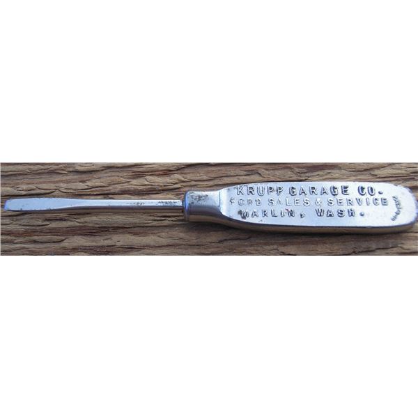 #22 - Early 1900s Stamped – FORD - SCREWDRIVER – KRUPP GARAGE – MARLIN, WASH.
