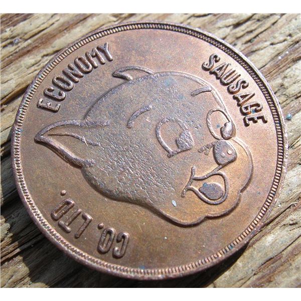 #28 - Cute Vintage Advertising PIG Heads/Tails FLIPPER COIN – ECONOMY SAUSAGE