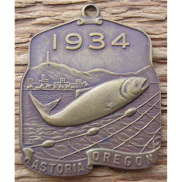#31 - RARE – Brass 1934 – Commercial SALMON FISHING Souvenir – ASTORIA, OREGON