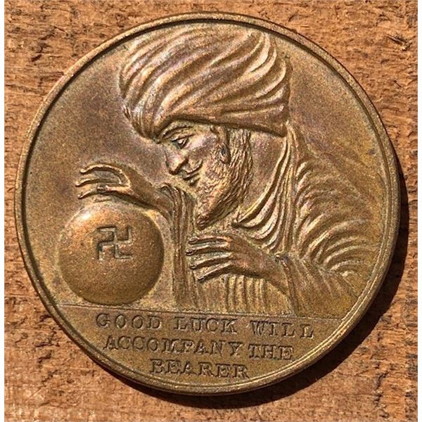 #34 - Early 1900s SWAMI FORTUNE TELLER & Crystal Ball w/ Swastika, All Seeing Eye GOOD LUCK Flipper