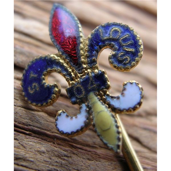 #44 - Antique 1904 ST. LOUIS World’s Fair – Enameled Fleur de Lis – STICK PIN